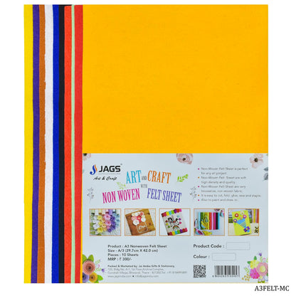 Gift To Love | Nonwoven Felt | Color : Multicolor | Size : A3 | Pcs : 10 Pcs | Code : A3FELT-MC