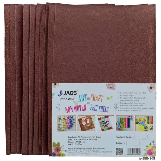 Gift To Love | Nonwoven Felt | Color : Dark Brown | Size : A4 | Pcs : 10 Sheets | Code : A4DBN108