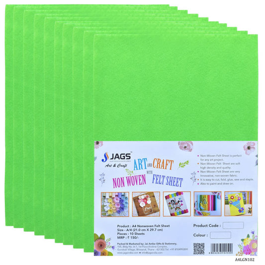 Gift To Love | Nonwoven Felt | Color : Light Green | Size : A4 | Pcs : 10 Sheets | Code : A4LGN102