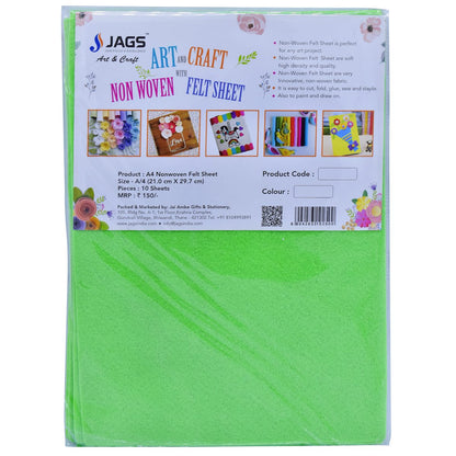 Gift To Love | Nonwoven Felt | Color : Light Green | Size : A4 | Pcs : 10 Sheets | Code : A4LGN102