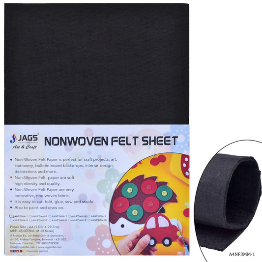 Gift To Love | A4 Nonwoven Felt Sheet | Color : Black | Size : 3 Mm | Code : A4NF3MM-1