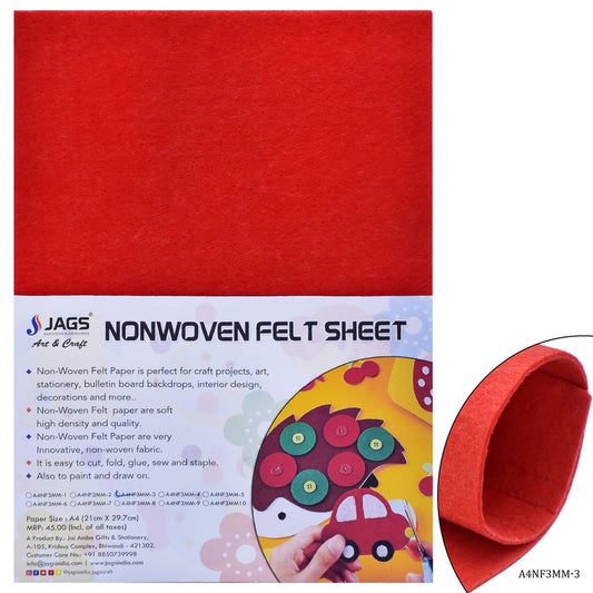 Gift To Love | A4 Nonwoven Felt Sheet | Color : Red | Size : 3 Mm | Code : A4NF3MM-3