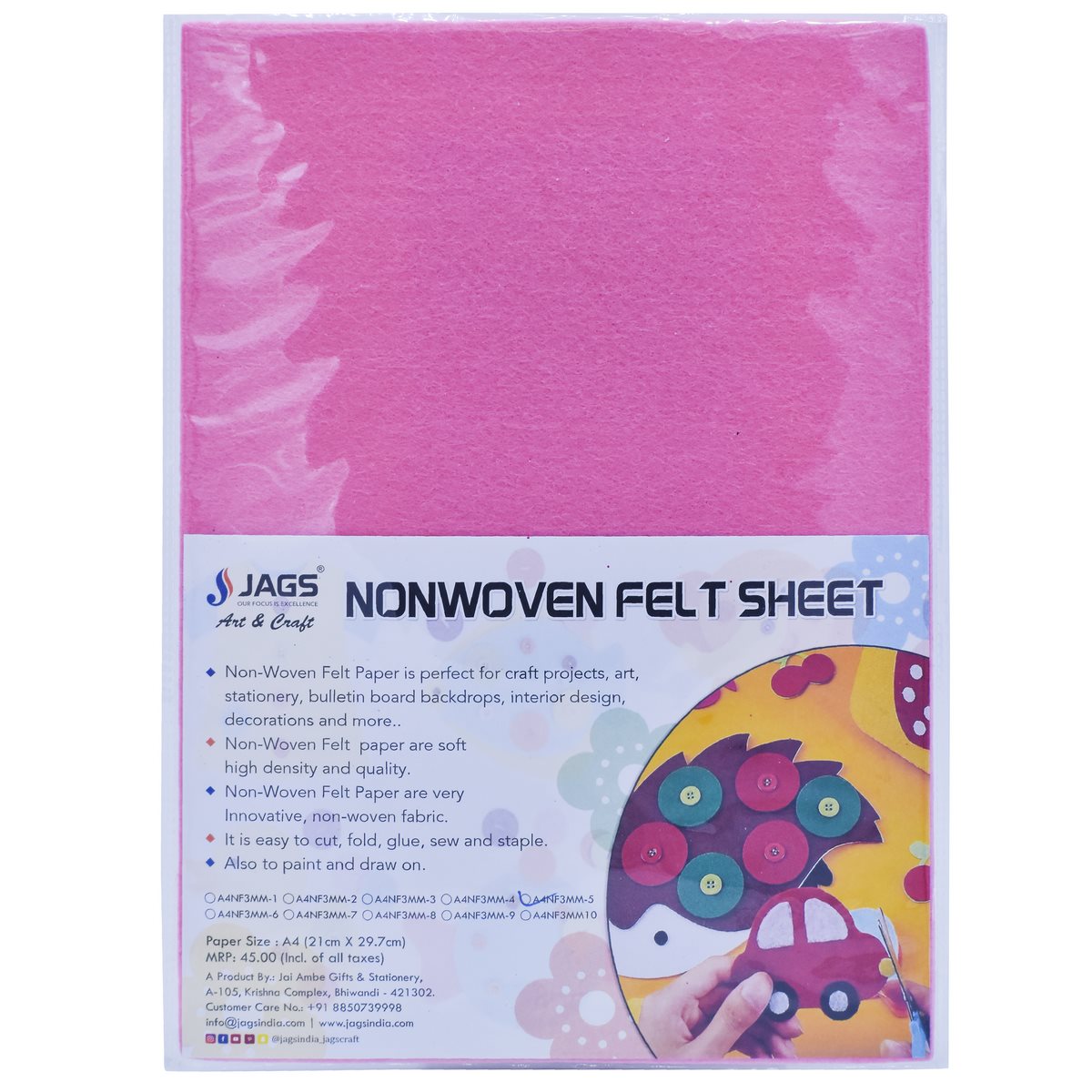 Gift To Love | A4 Nonwoven Felt Sheet | Color : Baby Pink | Size : 3 Mm | Code : A4NF3MM-5