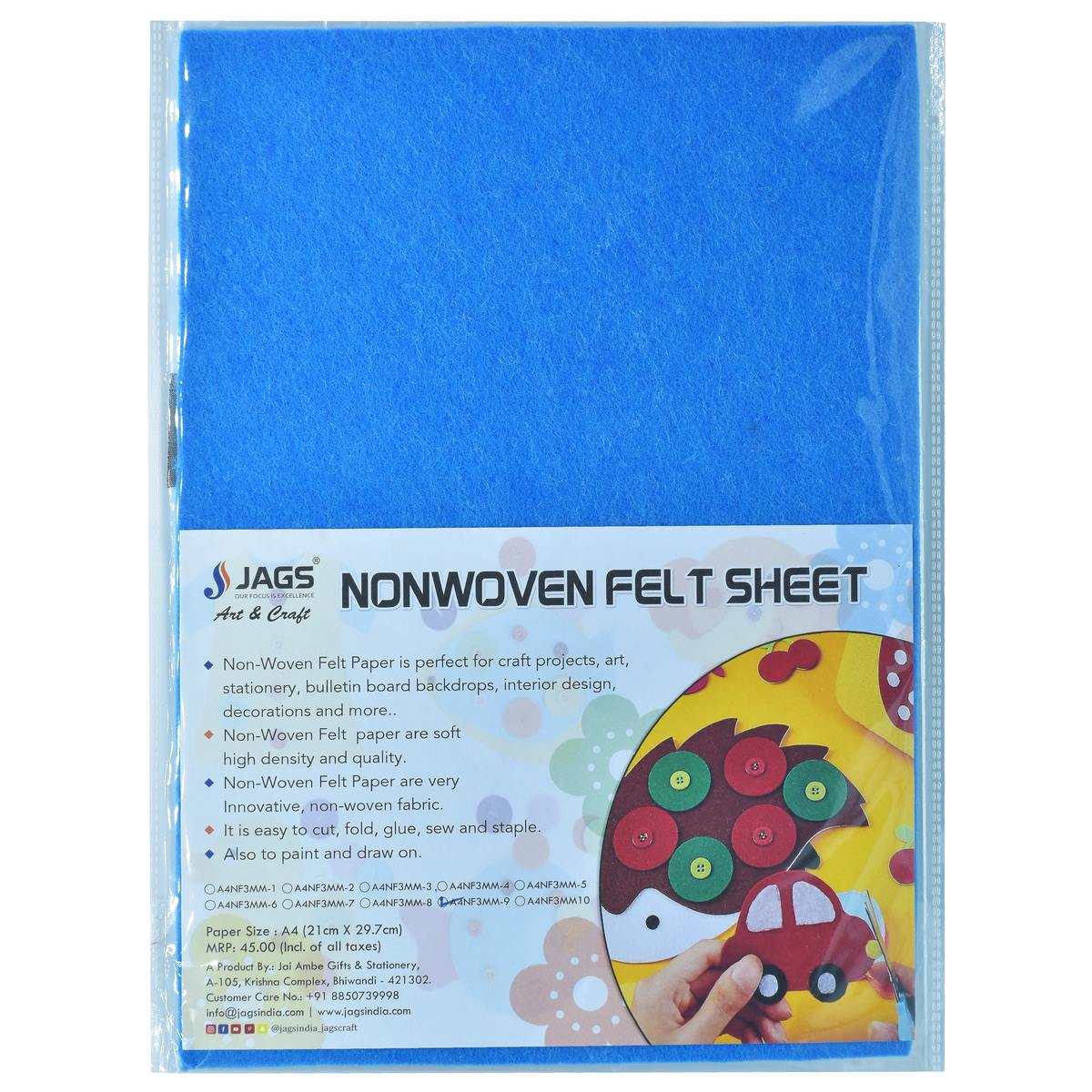 Gift To Love | A4 Nonwoven Felt Sheet | Color : Blue | Size : 3 Mm | Code : A4NF3MM-9