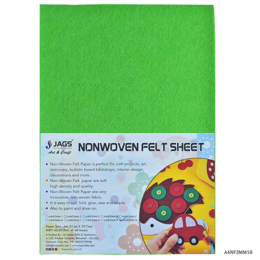 Gift To Love | A4 Nonwoven Felt Sheet | Color : Green | Size : 3 Mm | Code : A4NF3MM10