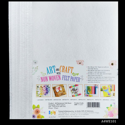 Gift To Love | A4 Nonwoven Felt Sheet | Color : White | Pcs : 10 Sheets | Code : A4WE101