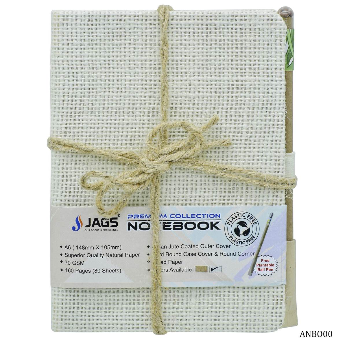 Gift To Love | Notebook Jute Cover | Color : Off White | Size : A6 | Pcs : 160 Pages | Code : ANBO00