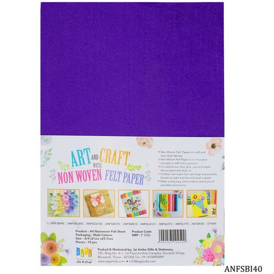 Gift To Love | Nonwoven Felt | Color : Violet | Size : A4 | Pcs : 10 Sheets | Code : ANFSBI40