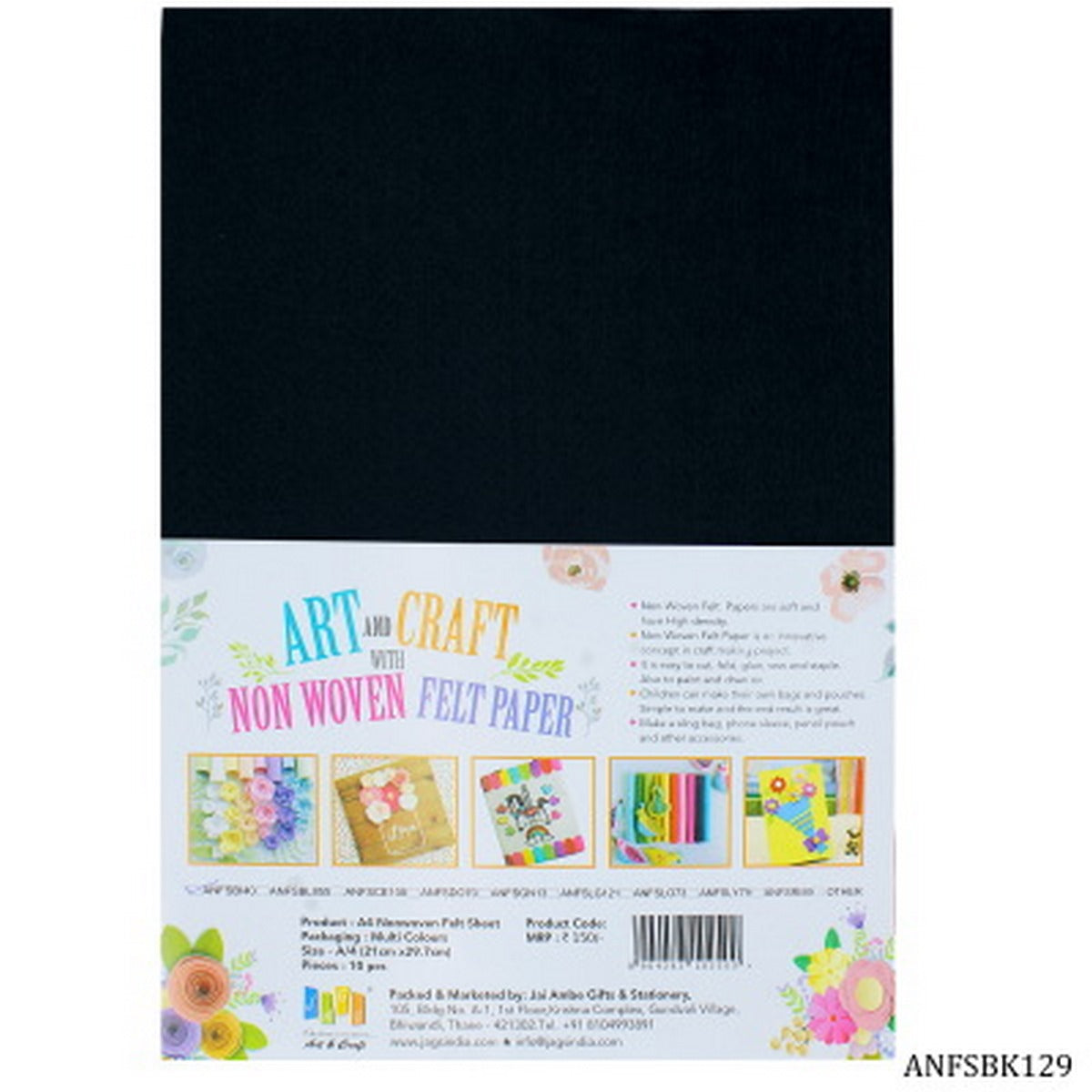 Gift To Love | Nonwoven Felt | Color : Black | Size : A4 | Pcs : 10 Sheets | Code : ANFSBK129