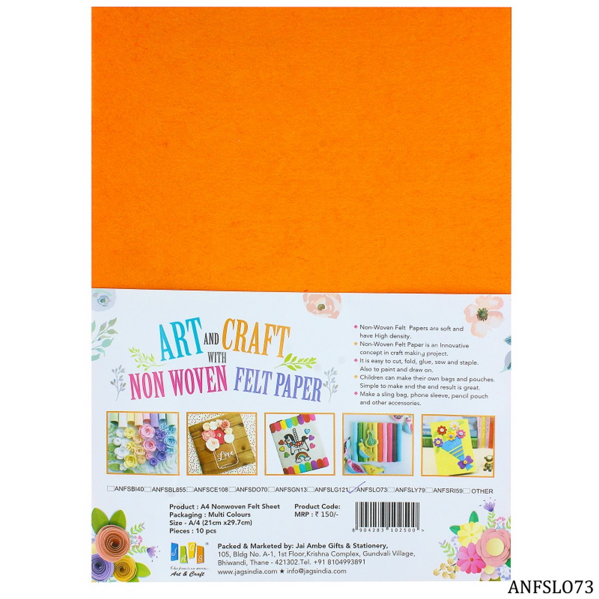 Gift To Love | Nonwoven Felt | Color : Light Orange | Size : A4 | Pcs : 10 Sheets | Code : ANFSLO73