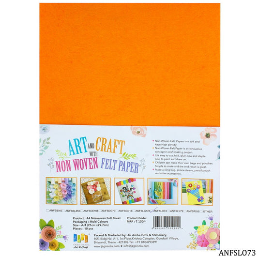 Gift To Love | Nonwoven Felt | Color : Light Orange | Size : A4 | Pcs : 10 Sheets | Code : ANFSLO73