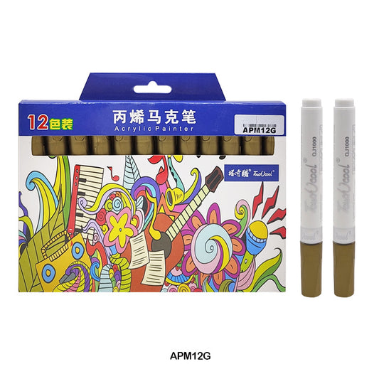Gift To Love | Acrylic Paint Marker | Color : Gold | Pcs : 12 Pcs | Code : APM12G