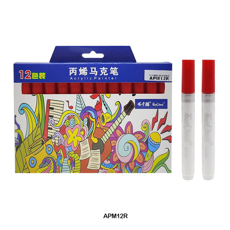 Gift To Love | Acrylic Paint Marker | Color : Red | Pcs : 12 Pcs | Code : APM12R
