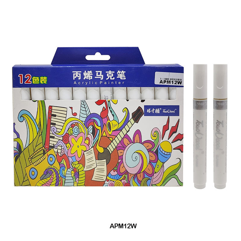 Gift To Love | Acrylic Paint Marker | Color : White | Pcs : 12 Pcs | Code : APM12W