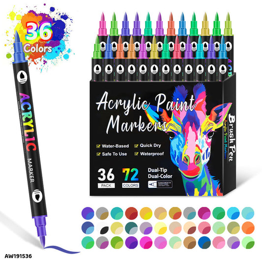 Gift To Love | Dual Tip Acrylic Paint Brush Marker | Pcs : 36 Pcs | Code : AW191536