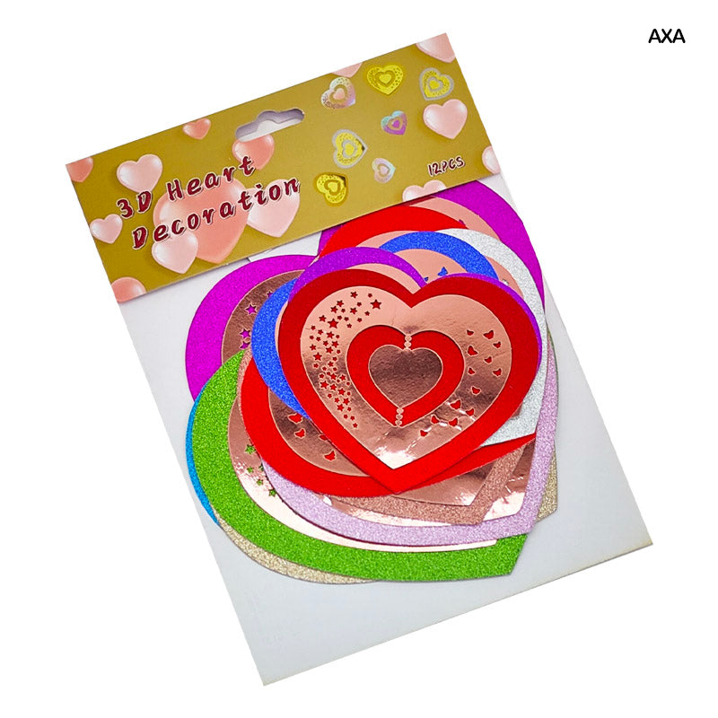 Gift To Love | 3D Heart Decoration Glitter Sticker | Pcs : 12 Pcs | Code : AXA