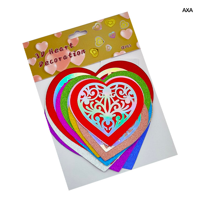 Gift To Love | 3D Heart Decoration Glitter Sticker | Pcs : 12 Pcs | Code : AXA