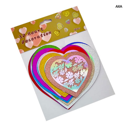 Gift To Love | 3D Heart Decoration Glitter Sticker | Pcs : 12 Pcs | Code : AXA
