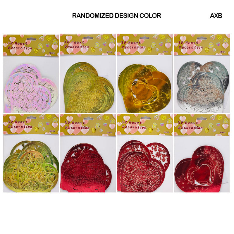 Gift To Love | 3D Heart Decoration Metallic Sticker | Pcs : 12 Heart | Code : AXB