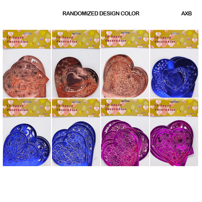 Gift To Love | 3D Heart Decoration Metallic Sticker | Pcs : 12 Heart | Code : AXB