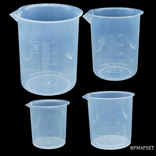 Gift To Love | Beaker Plastic Measuring | Size : 50/100/250/500 Ml | Pcs : 4 Pcs Set | Code : BPM4PSET