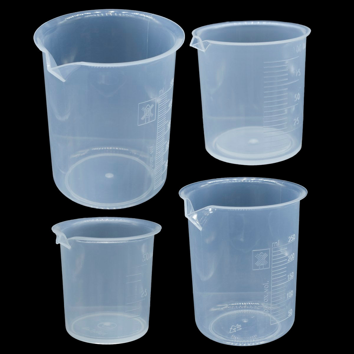 Gift To Love | Beaker Plastic Measuring | Size : 50/100/250/500 Ml | Pcs : 4 Pcs Set | Code : BPM4PSET