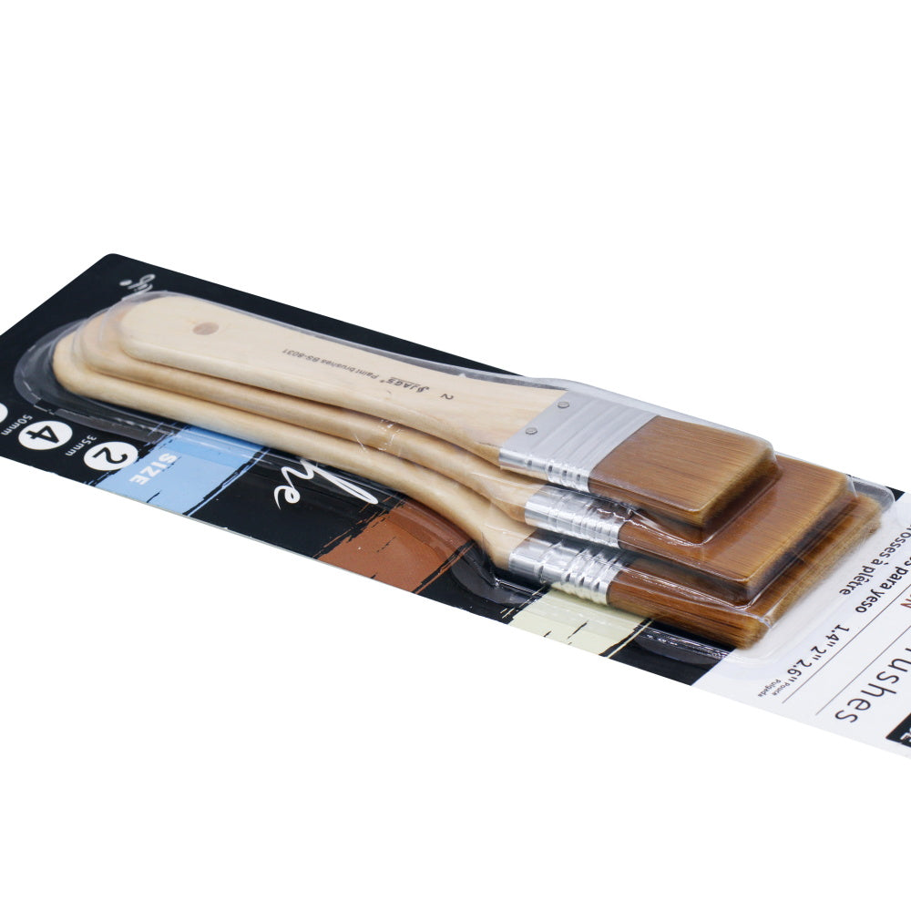 Gift To Love | Gesso Paint Brush Synthetic Hair Dark | Size : 35 Mm, 50 Mm, 65 Mm | Pcs : 3 Pcs Set | Code : BS-8031