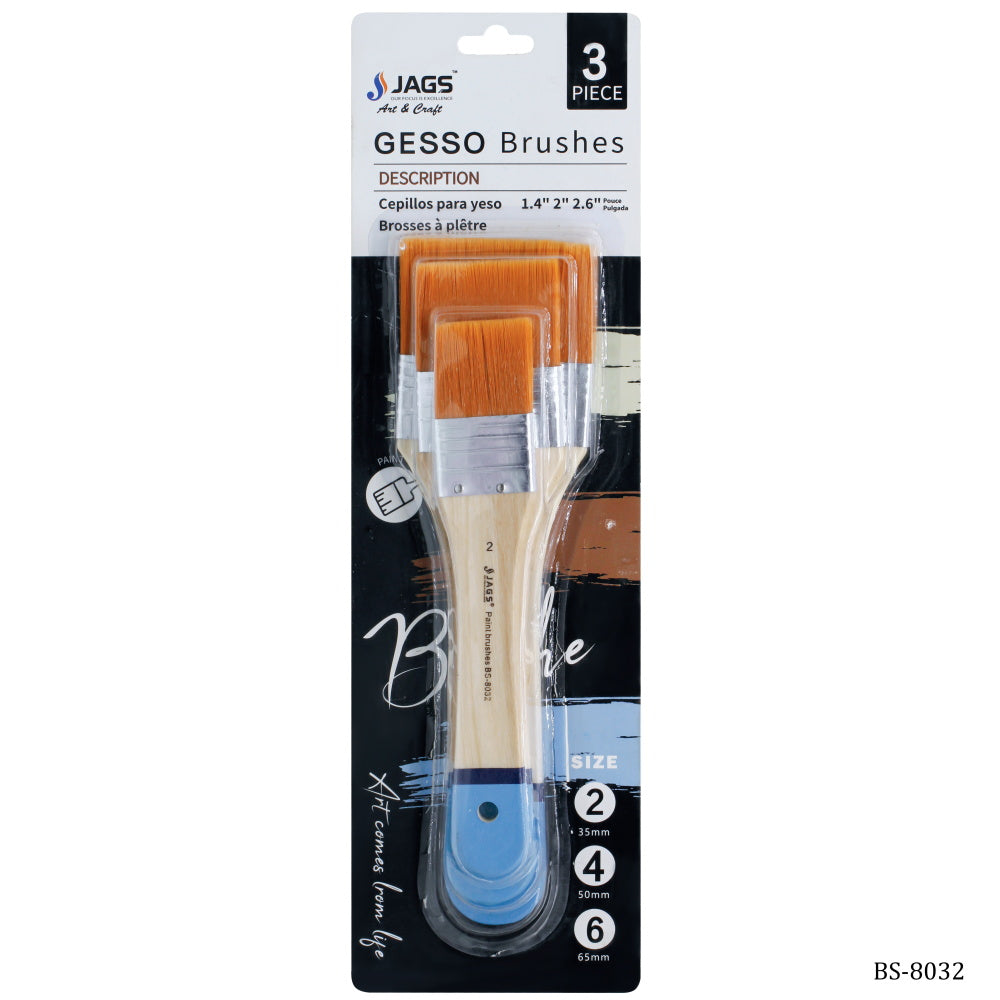 Gift To Love | Gesso Paint Brush Synthetic Hair Light | Size : 35 Mm, 50 Mm, 65 Mm | Pcs : 3 Pcs Set | Code : BS-8032