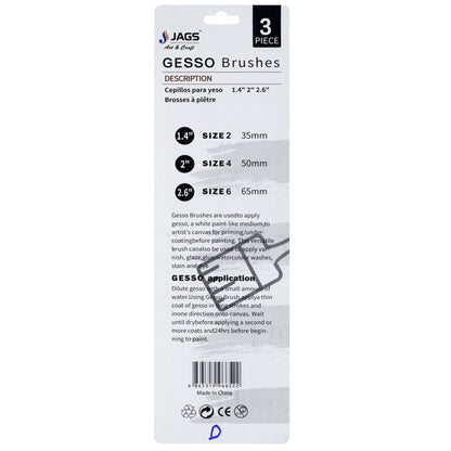 Gift To Love | Gesso Paint Brush Synthetic Hair Light | Size : 35 Mm, 50 Mm, 65 Mm | Pcs : 3 Pcs Set | Code : BS-8032
