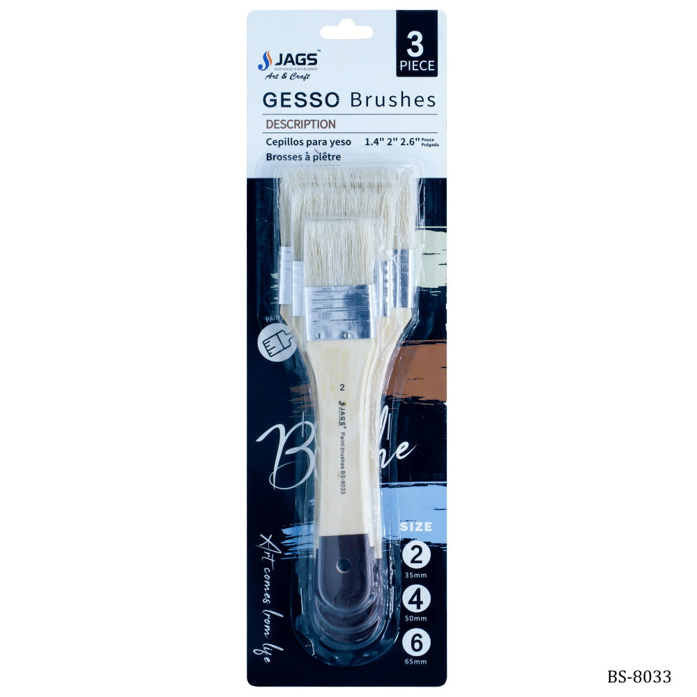 Gift To Love | Gesso Paint Brush Hog Hair | Size : 35 Mm, 50 Mm, 65 Mm | Pcs : 3 Pcs Set | Code : BS-8033