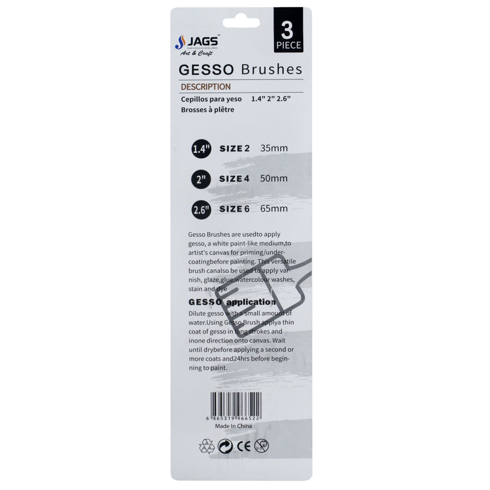 Gift To Love | Gesso Paint Brush Hog Hair | Size : 35 Mm, 50 Mm, 65 Mm | Pcs : 3 Pcs Set | Code : BS-8033