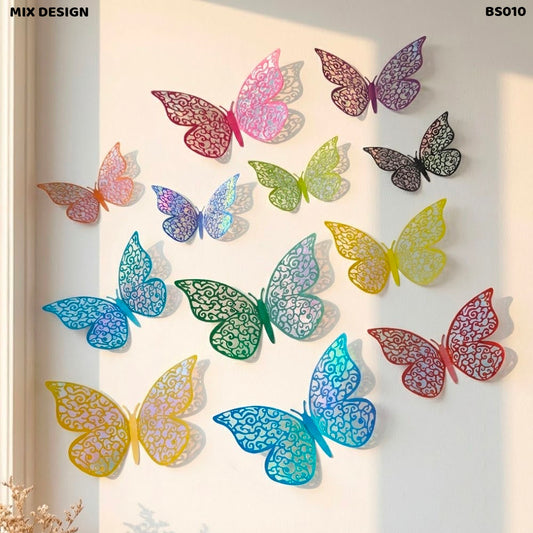 Gift To Love | 3D Butterfly Metallic Sticker | Color : Colorful | Pcs : 12 Pcs | Code : BS010