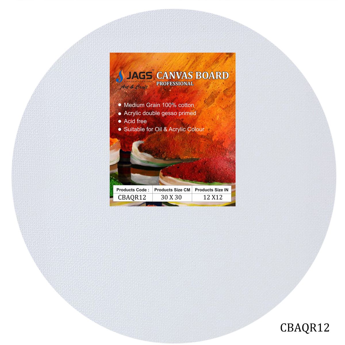 Gift To Love | Canvas Board Round Artist Quality | Color : White | Size : 12 Inch | Code : CBAQR12