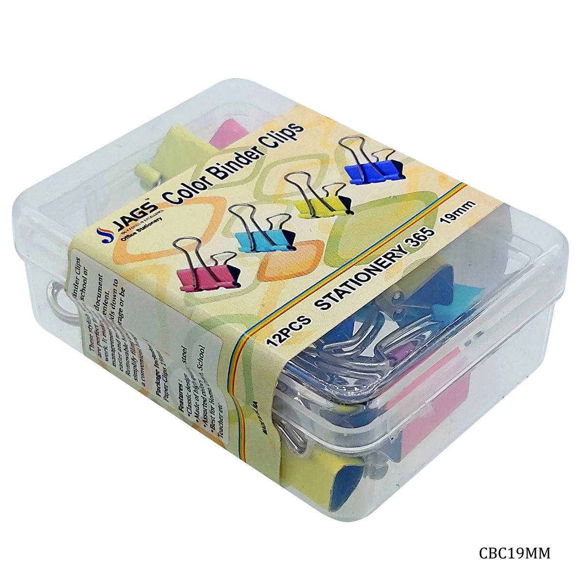 Gift To Love | Colour Binder Clips | Size : 19 Mm | Pcs : 12 Pcs | Code : CBC19MM