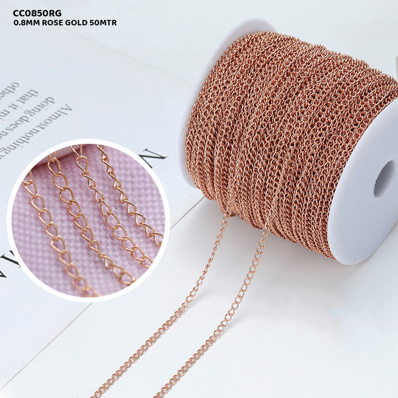 Gift To Love | Chain | Color : Rose Gold | Size : 0.8 Mm | Pcs : 50 Mtr | Code : CC0850RG