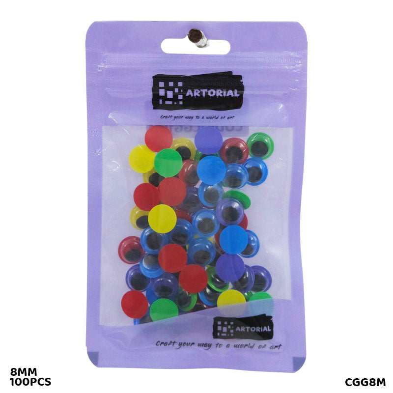 Gift To Love | Googly Eye Colored | Color : Multi | Size : 8 Mm | Pcs : 100 Pcs | Code : CGG8M