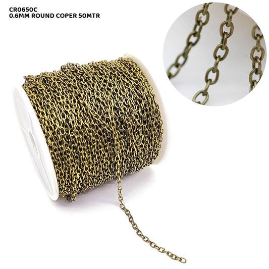 Gift To Love | Chain | Color : Copper | Size : 0.6 Mm Round | Pcs : 50 Mtr | Code : CR0650C