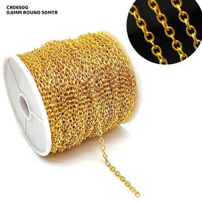 Gift To Love | Chain | Color : Gold | Size : 0.6 Mm Round | Pcs : 50 Mtr | Code : CR0650G