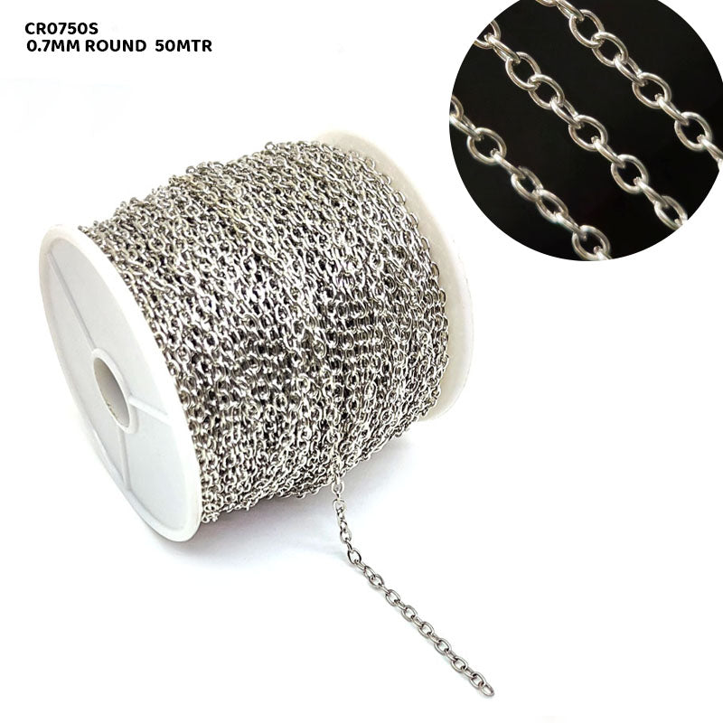 Gift To Love | Chain Round | Color : Silver | Size : 0.7 Mm | Pcs : 50 Mtr | Code : CR0750S