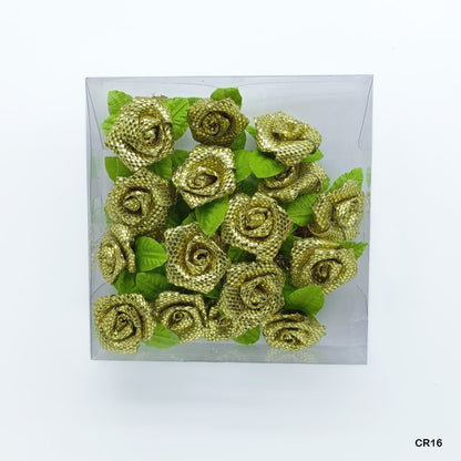 Gift To Love | Satin Cloth Flower | Color : Glittery Gold | Pcs : 24 Pcs | Code : CR16