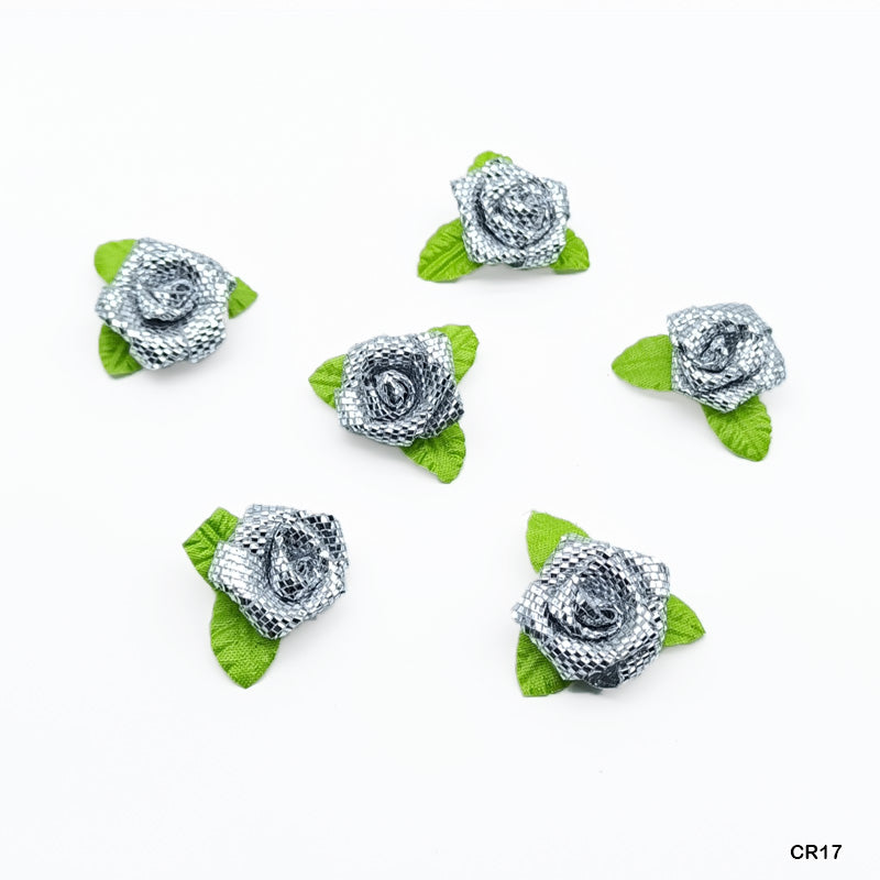 Gift To Love | Satin Cloth Flower | Color : Glittery Silver | Pcs : 24 Pcs | Code : CR17