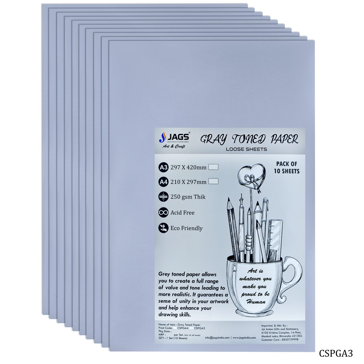 Gift To Love | Card Stock Paper | Color : Grey | Size : A3 | Pcs : 10 Sheets | Code : CSPGA3