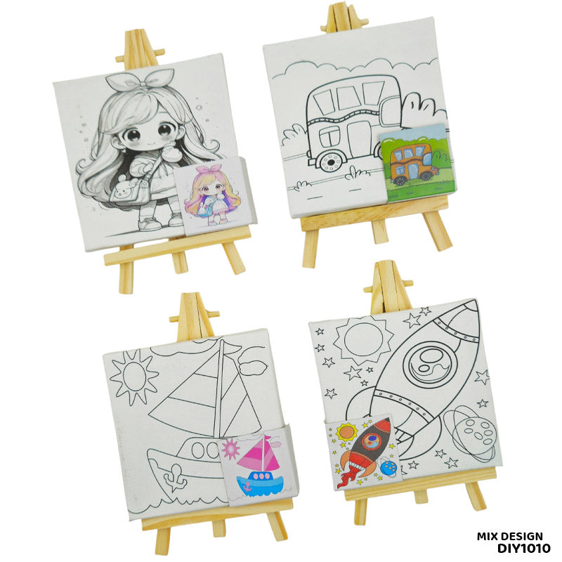 Gift To Love | Canvas And Easel With Brush And Colors | Size : 10 X 10 Cm | Code : DIY1010
