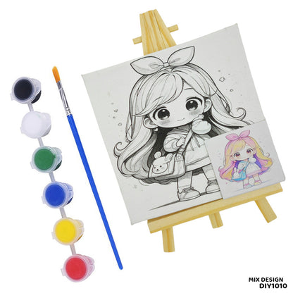 Gift To Love | Canvas And Easel With Brush And Colors | Size : 10 X 10 Cm | Code : DIY1010