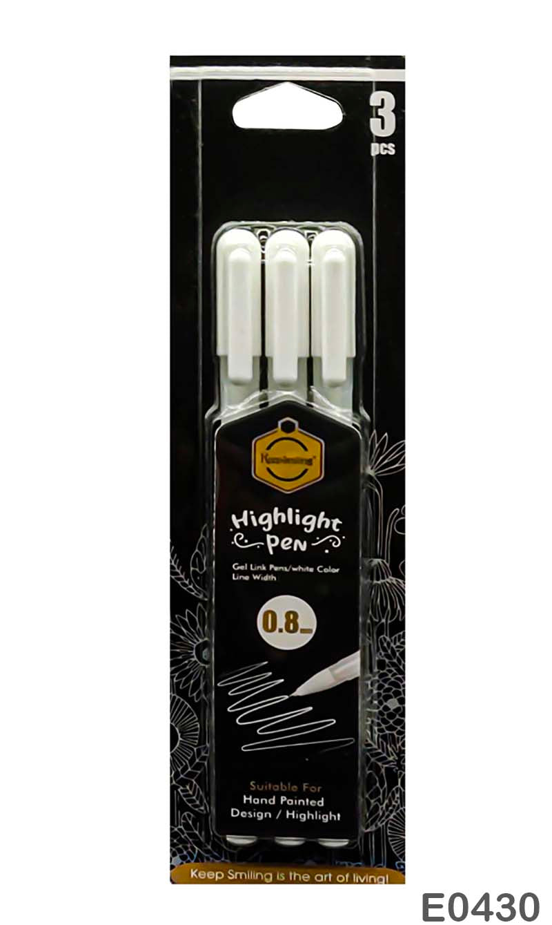 Gift To Love | Highlights Pen | Color : White | Size : 0.8 Mm | Pcs : 3 Pcs | Code : E0430