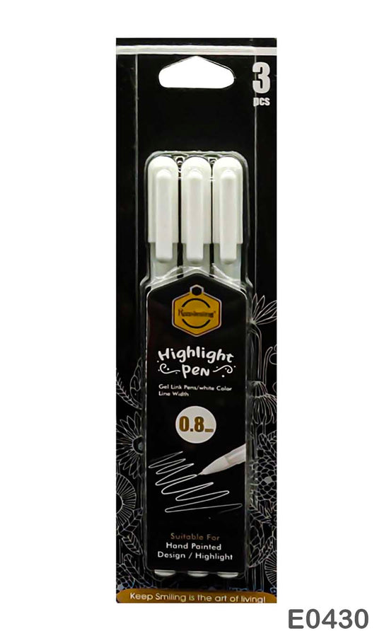 Gift To Love | Highlights Pen | Color : White | Size : 0.8 Mm | Pcs : 3 Pcs | Code : E0430
