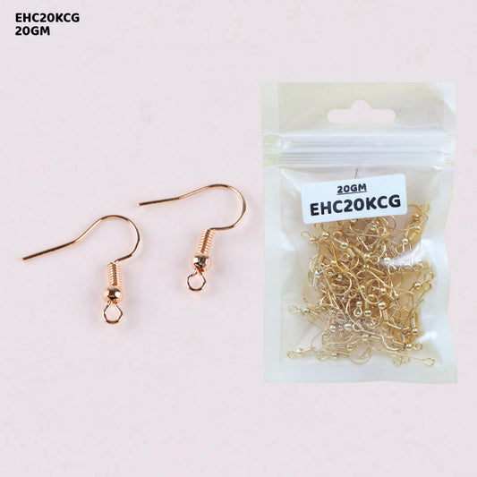 Gift To Love | Ear Hook Clasps With Bead | Color : Gold | Pcs : 20 Gm | Code : EHC20KCG