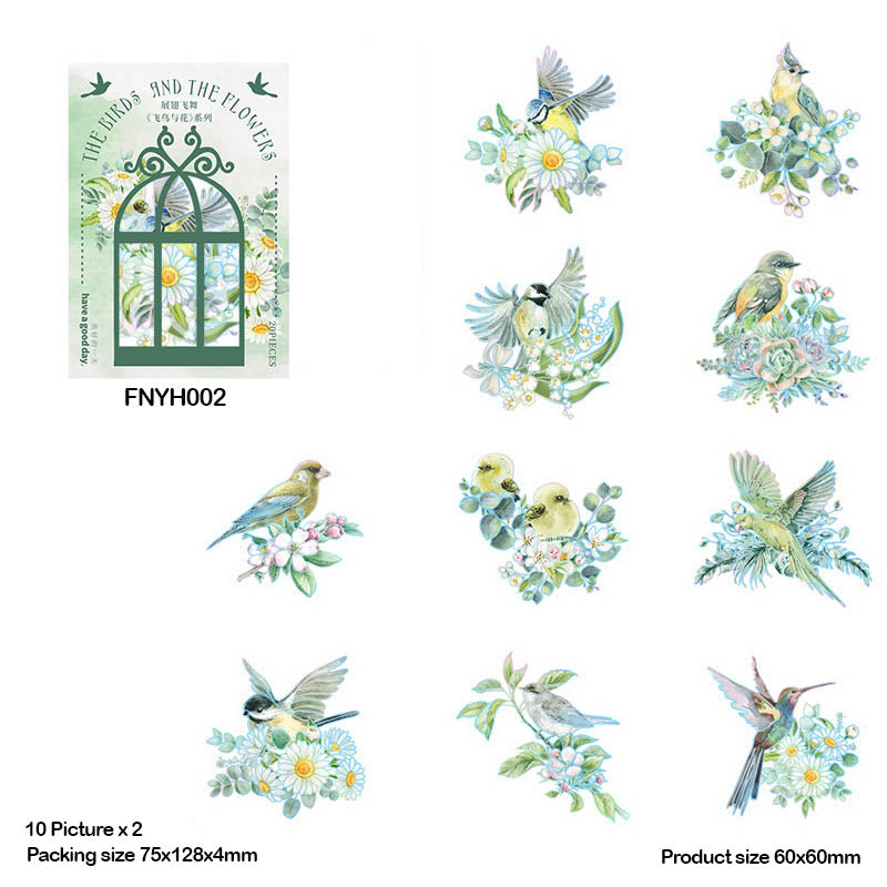 Fnyh002 Birs N Flower Sticker Cutoutss 20Pc-Gift To Love-Art & Craft