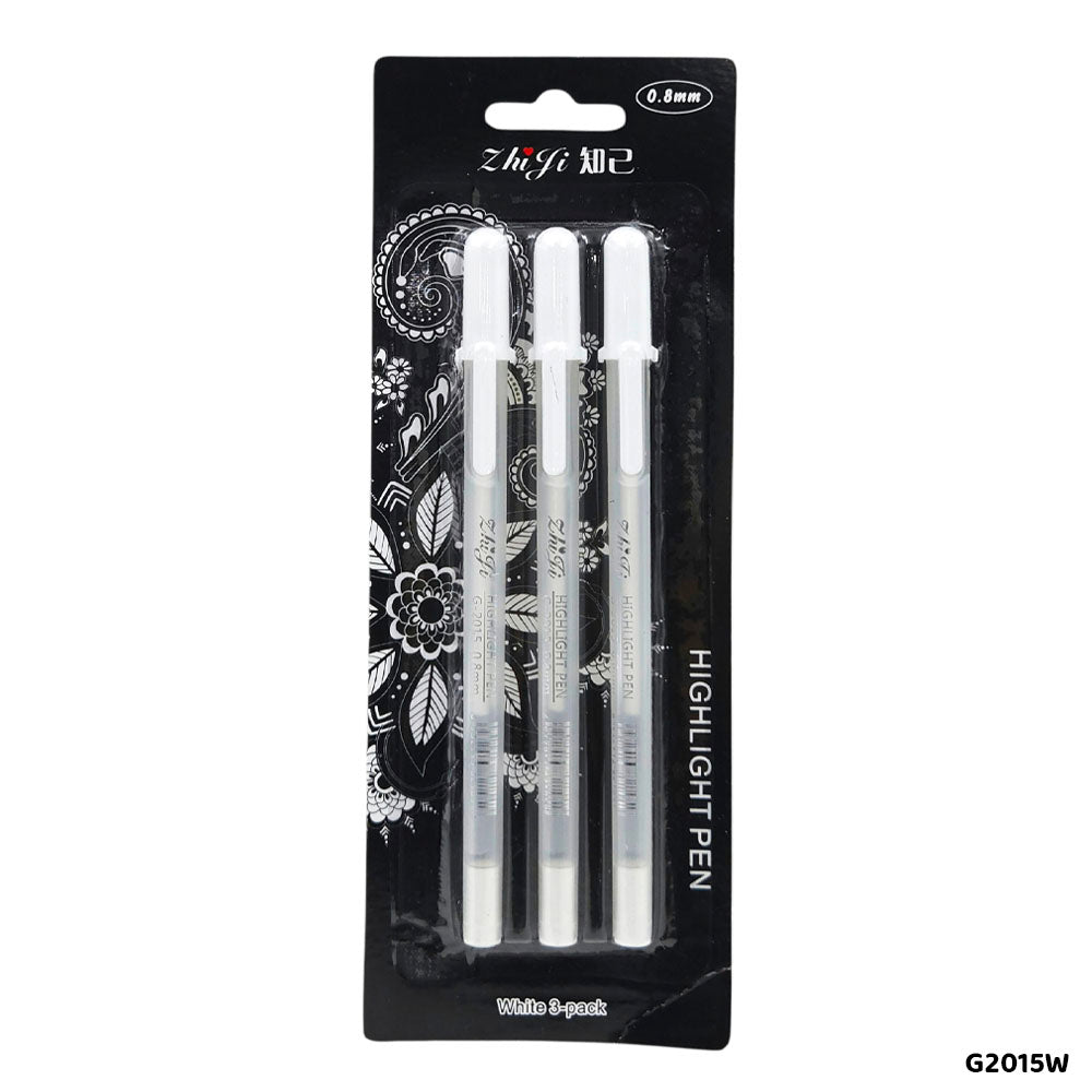 Gift To Love | Highlights Pen | Color : White | Size : 0.8 Mm | Pcs : 3 Pcs | Code : G2015W