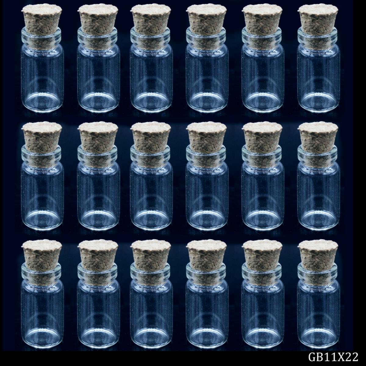 Gift To Love | Mini Glass Bottles With Cork | Size : 11 X 22 | Pcs : 18 Pcs Set | Code : GB11X22